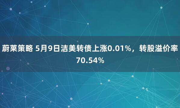 蔚莱策略 5月9日洁美转债上涨0.01%,转股溢价率70.54%